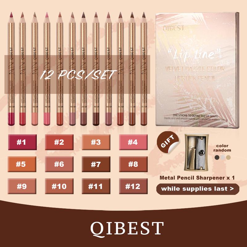 QIBEST｜12 Pcs Waterproof Lipliner Set, Long Lasting Matte Lipliner, Smudge Proof Easy Coloring Lipliner Pen, Suitable for All Occasions Lip Makeup, Girls and Women Makeup Accessories, Daily Cosmetic Products, Trending Product