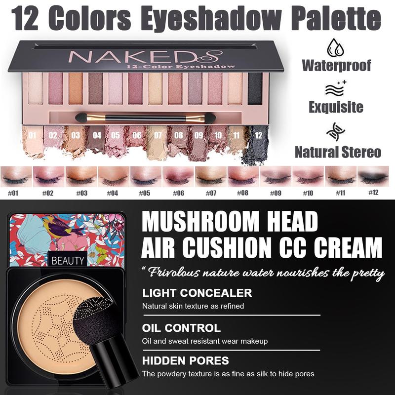 All in One Makeup Kit,Includes Naked Eyeshadow,Liquid Foundation,CC Cream,Lipstick Set,Mascara,Makeup Brush,Makeup Sponge,Eyebrow Powder,Eyebrow Soap,Eyeliner , Primer,Contour Stick, Bag