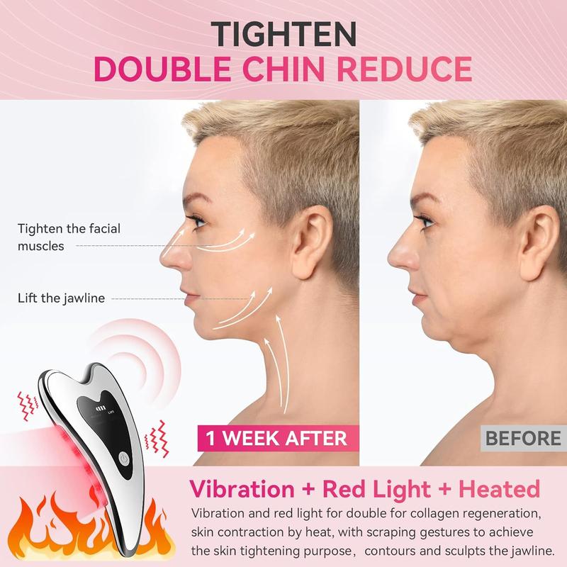 Electric Gua Sha Facial Tools - Face Sculing Tool Lift Device - Heated & Vibration & Red Light Masser, Anti-ing & Wrinkles, Puffiness, Double Chin, Tension Relief