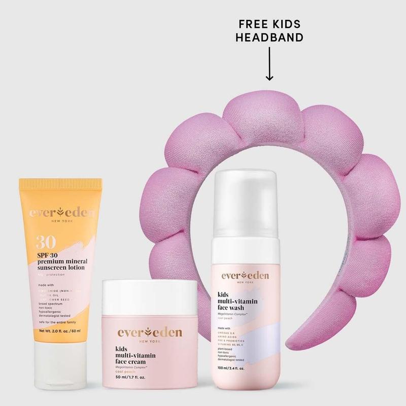 Evereden Kids Daily 1-2-3 Routine - Clean, Safe Ingredients for Pre-Teens - Face Wash, Face Cream, Mineral SPF 30, Free Body Lotion Cleanser Skincare