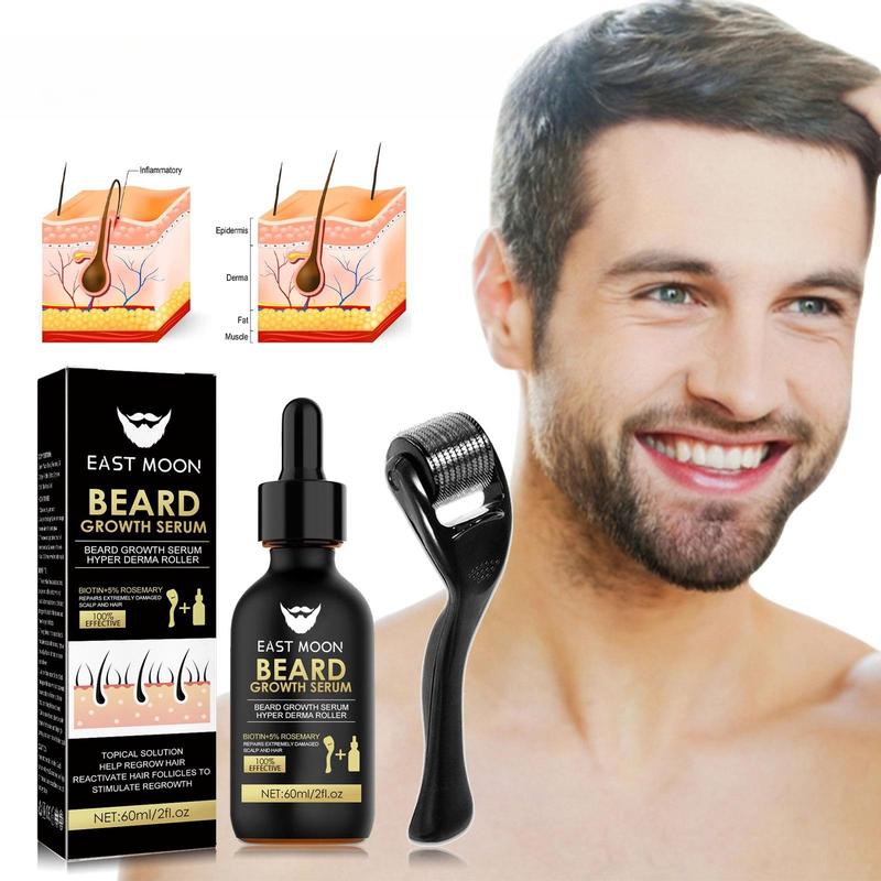 Beard Strengthening Serum Microneedle Roller, 2 Boxes Beard Care Kit, Hydrating and Nourishing Beard & Hair Care Prodcut for Men