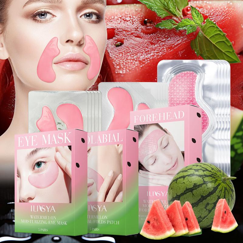 3 boxes, ILISYA Watermelon Facial skin care set, including eye mask forehead patch, moisturize, lift wrinkles, tighten and improve wrinkles Skin Repair Comfort