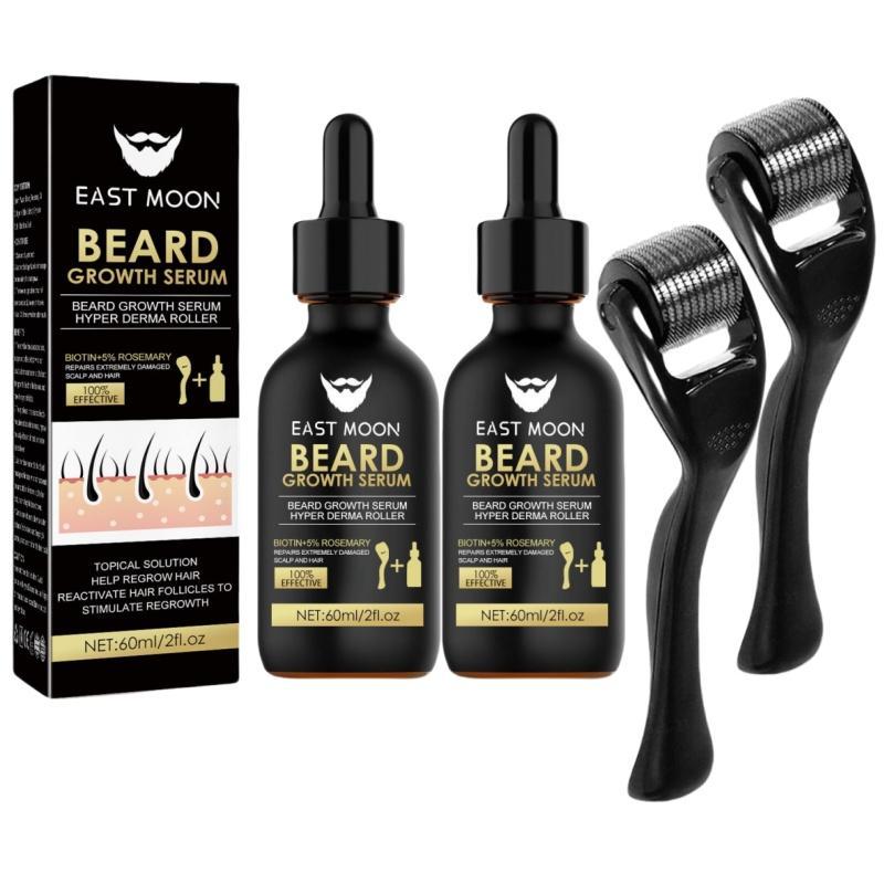 Beard Strengthening Serum Microneedle Roller, 2 Boxes Beard Care Kit, Hydrating and Nourishing Beard & Hair Care Prodcut for Men