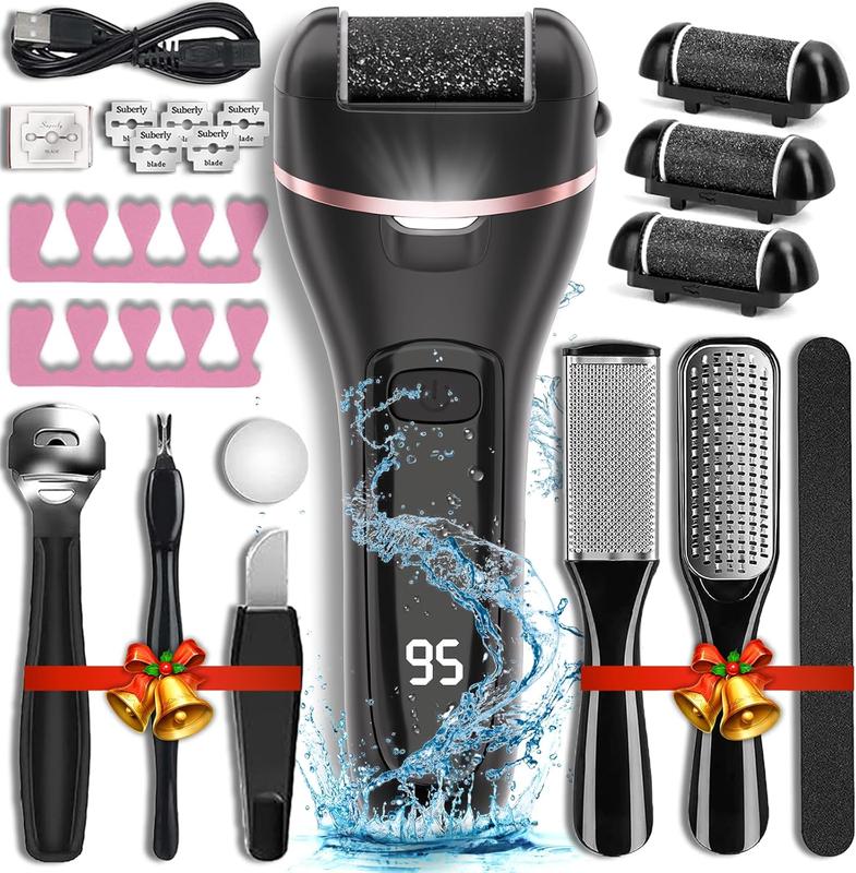 Electric Callus Remover for  with Rechargeable  17 in 1 Professional Pedicure Kit with 3 Roller Heads 2 Speed Foot Care Tools  for Dead Hard Cracked Dry