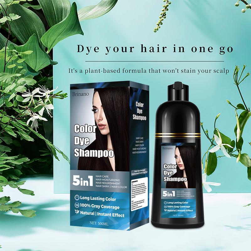 Brinano hair dye shampoo 5-in-1, herbal ingredients suitable for white hair, with a gray coverage rate of 100%, does not harm the skin, has no irritating odor, is easy to operate, and is used for hair care, nourishment, moisturization, and hair gloss