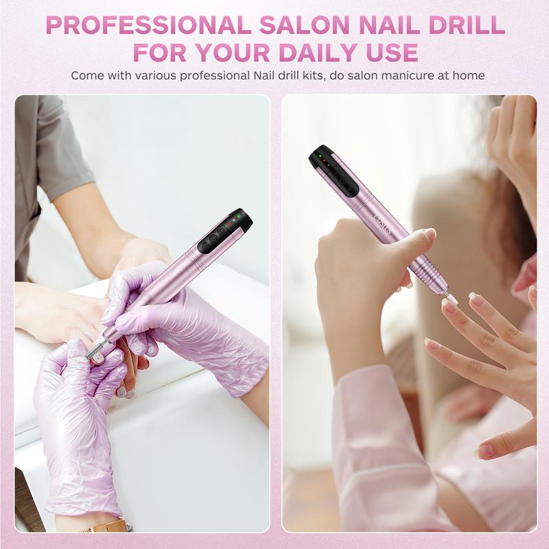 COSLUS Cordless Nail Drill Electric File: Professional for Acrylic Gel Dip Powder Nails Portable Nail Drill Machine Kit for Manicure Pedicure Nail Set, 6 Hours Battery Life, Low Heat & Vibration. For Hand and Toe Nails.