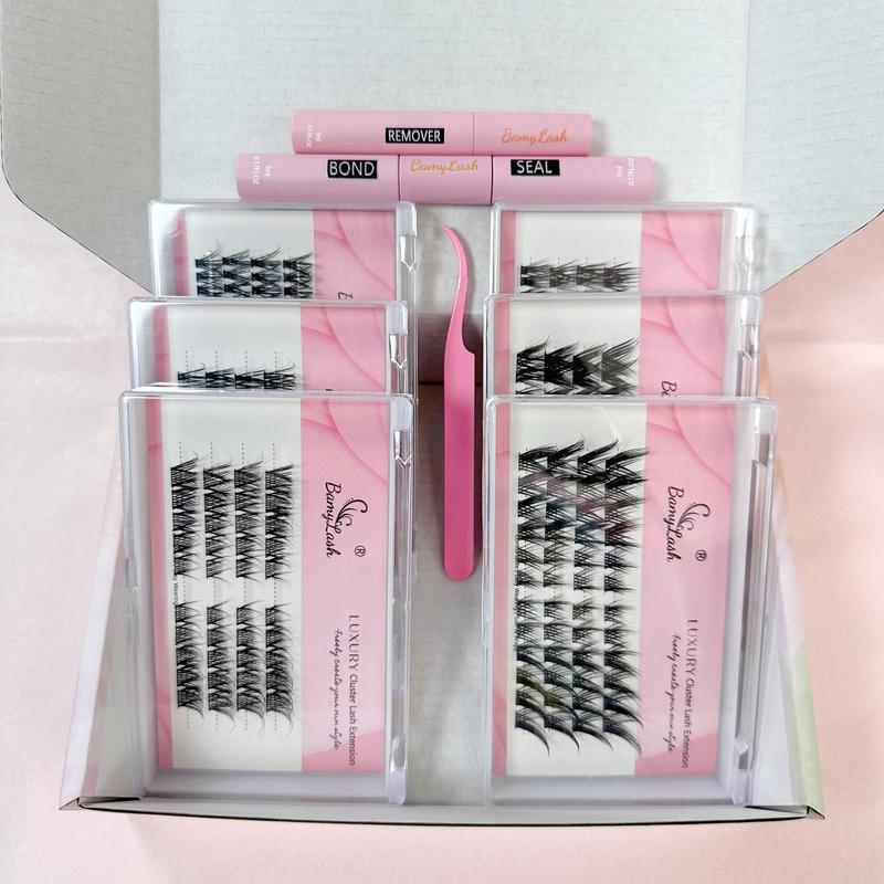 Cat Eye Cluster False Eyelashes with Bond and Seal & Remover & Tweezers, 1 Set Natural Look Cluster Lashes, Self Grafting Eyelash Extensions for Women & Girls, Christmas Gift