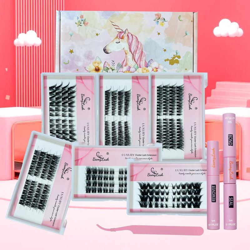 Cat Eye Cluster False Eyelashes with Bond and Seal & Remover & Tweezers, 1 Set Natural Look Cluster Lashes, Self Grafting Eyelash Extensions for Women & Girls, Christmas Gift