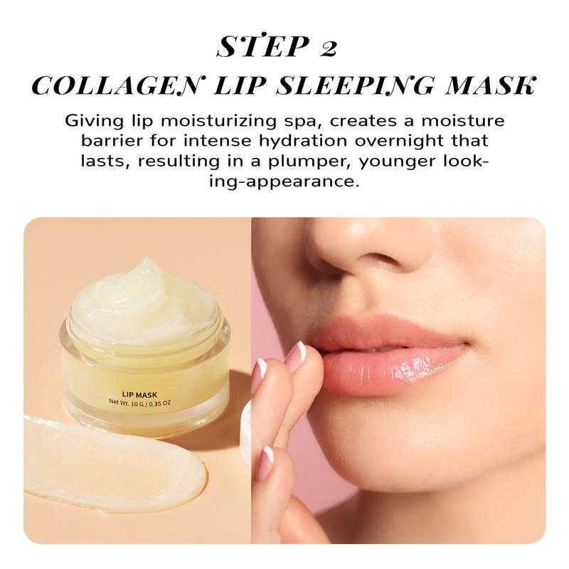 ANAiRUi Vanilla+Collagen Lip Care Kit - Lip Sleeping Mask & Lip Scrub, 12h Overnight Moisturizing Lip Balm for Dry, Chapped Lip Skincare Lipcare Set