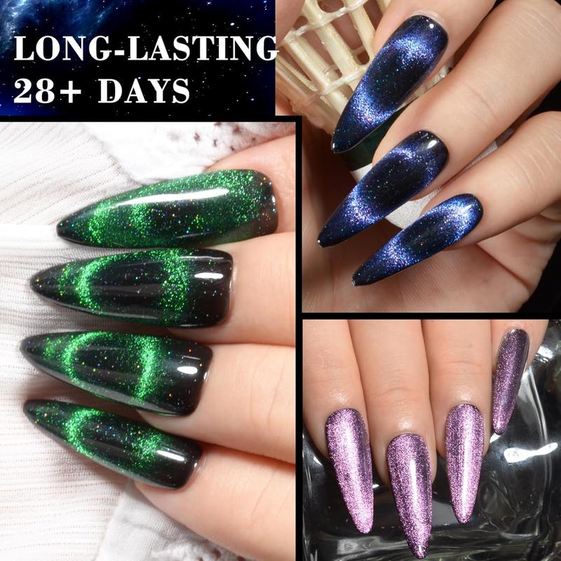 9D Cat Eye Gel Nail Polish Set Holographic Magnetic Nail Polish, 5 Colors Cateye Gel Polish with Blac Base Nail Polish and 1* Magnet Fall Color Soa Off Nail Art Manicure Women Gift