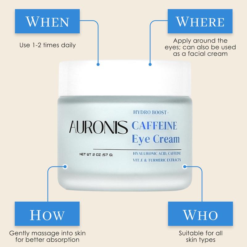 AURONIS | Caffeine Eye Cream +Reuseable Eye Patches for Dark Circes, Puffiness & Under-Eye Wrinkles with Hyaluronic Acid Skin Care Comfort reduces wrinkle