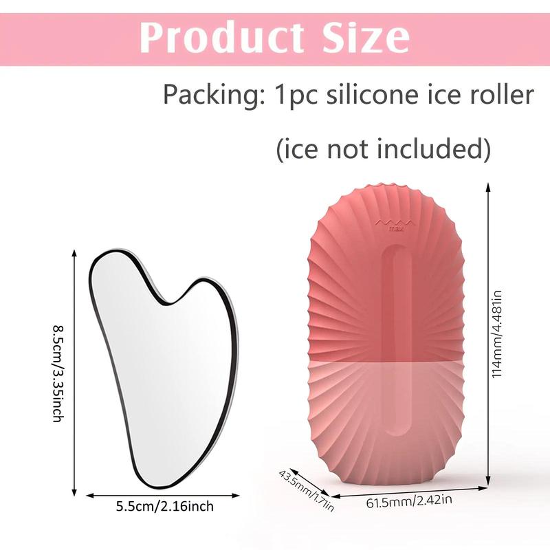 Silicone Ice Face Roller & Stainless Steel Gua Sha Tool Set with Storage Bag, 2 Counts Reusable Face Care Tool Beauty Set for Spring, Skin Care Products for Summer Gift, Comfort Face Massage Tool, Roller Lifting Tool for Women Gifts, Christmas Gift