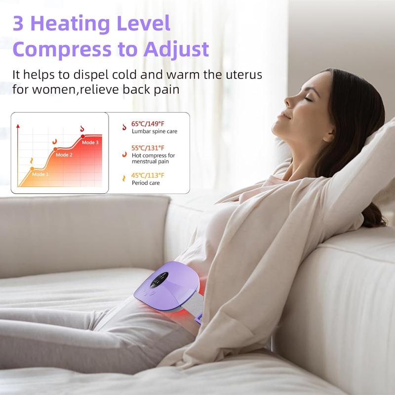 Portable Cordless Heating Pad, Menstrual Heating Pads for Cramps with 3 Heat Levels and 3 Massage Modes, 5s Rapid Heating for Period Back Belly Pain Relief Gift for Women and Girls (Purple)