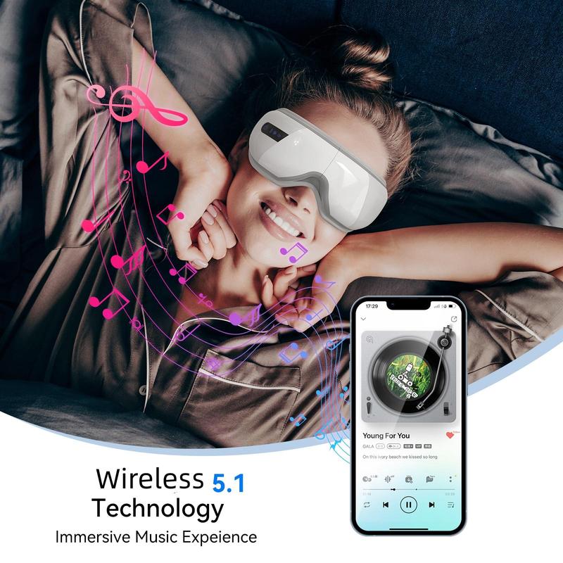 Eye Massager with Heat and Balloon Massage That Most Similar to Body Massage Vibration with Massage and Voice Prompt Function with Wirless Music Eye Protector Rechargeable Eye Mask to Relieve Eye