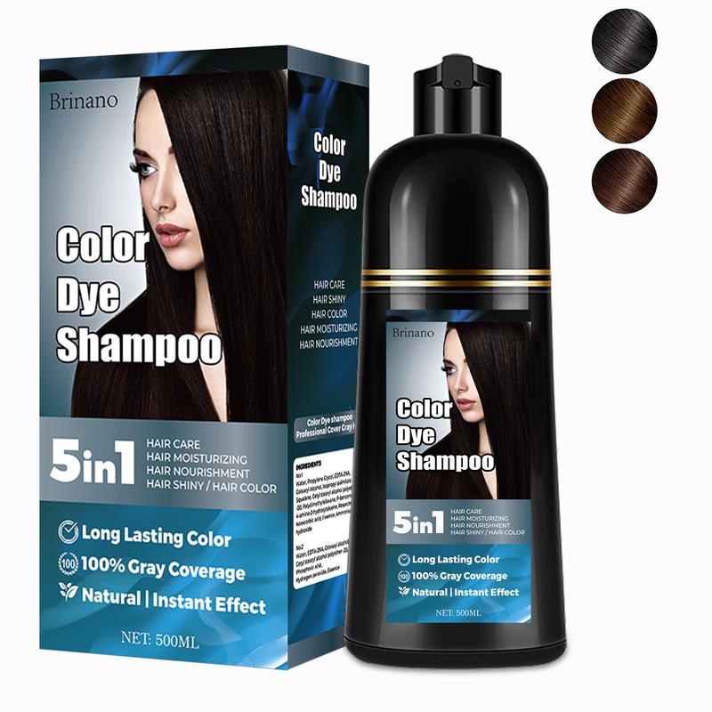 Brinano hair dye shampoo 5-in-1, herbal ingredients suitable for white hair, with a gray coverage rate of 100%, does not harm the skin, has no irritating odor, is easy to operate, and is used for hair care, nourishment, moisturization, and hair gloss