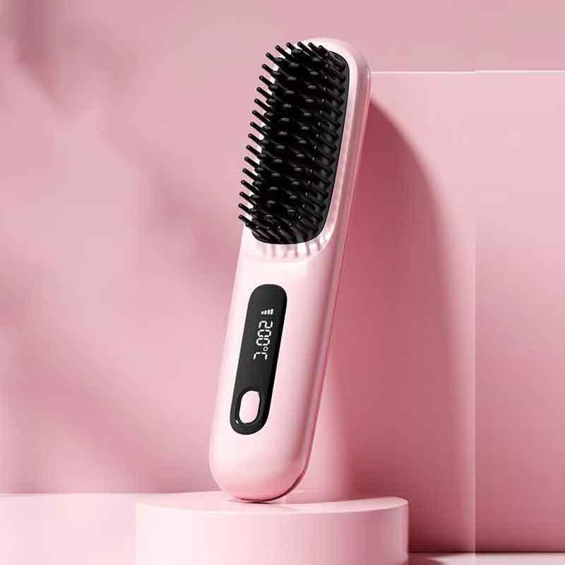 S7 Cordless Hair Straightener Brush, Portable Negative Ion Hot Comb  Long Battery Life with USB Rechargeable Feature Fast Heating 3 Temp Settings Anti-Scald, 20Mins Auto-Off, for Travel Adjustable Temperature