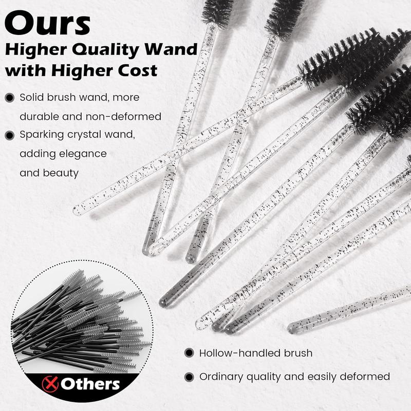 300 Pcs Disposable Mascara Wands, Crystal Eyelash Brush Eyebrow Spoolies for Eyelash Extensions, Pink & Black Mascara Brush