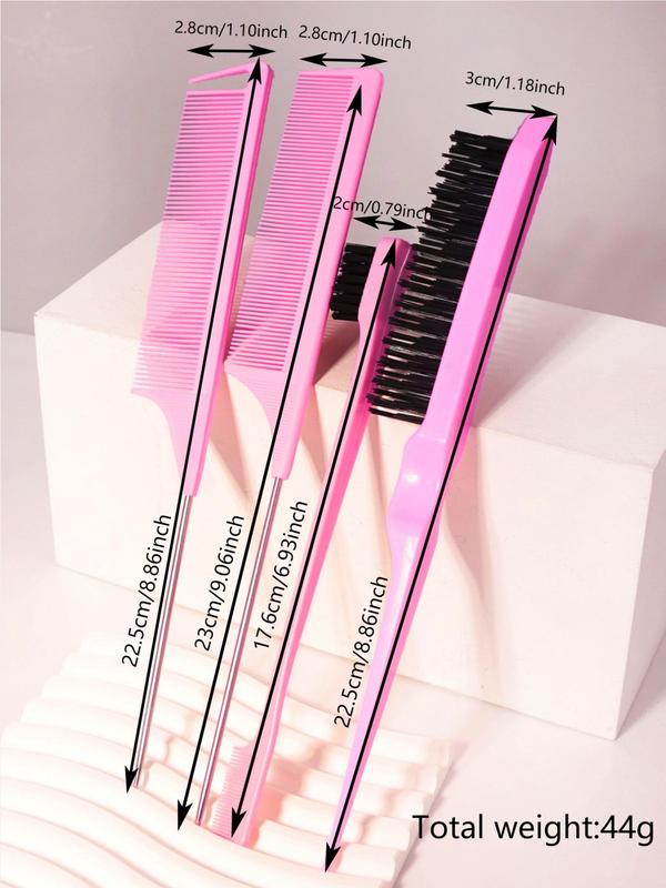 Hair Styling Comb Set (4pcs), Teasing Hair Brush, Rat Tail Comb, Double Sided Edge & Back Brushing, Combing, Slicking Hair for Women's Baby Hair