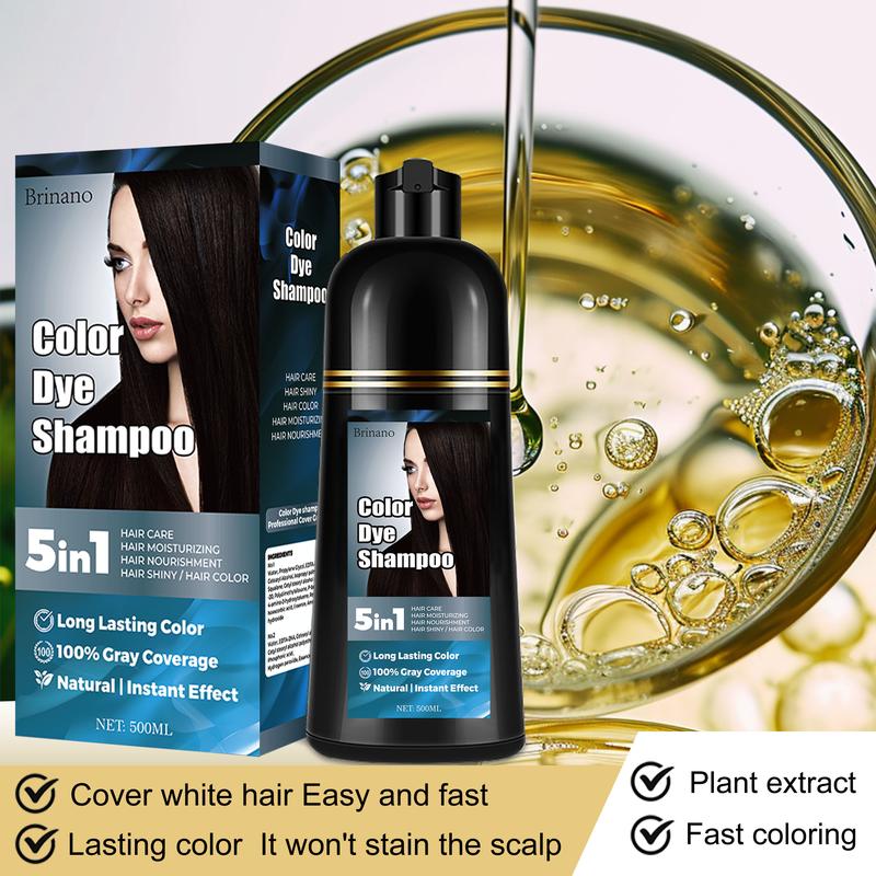 Brinano hair dye shampoo 5-in-1, herbal ingredients suitable for white hair, with a gray coverage rate of 100%, does not harm the skin, has no irritating odor, is easy to operate, and is used for hair care, nourishment, moisturization, and hair gloss