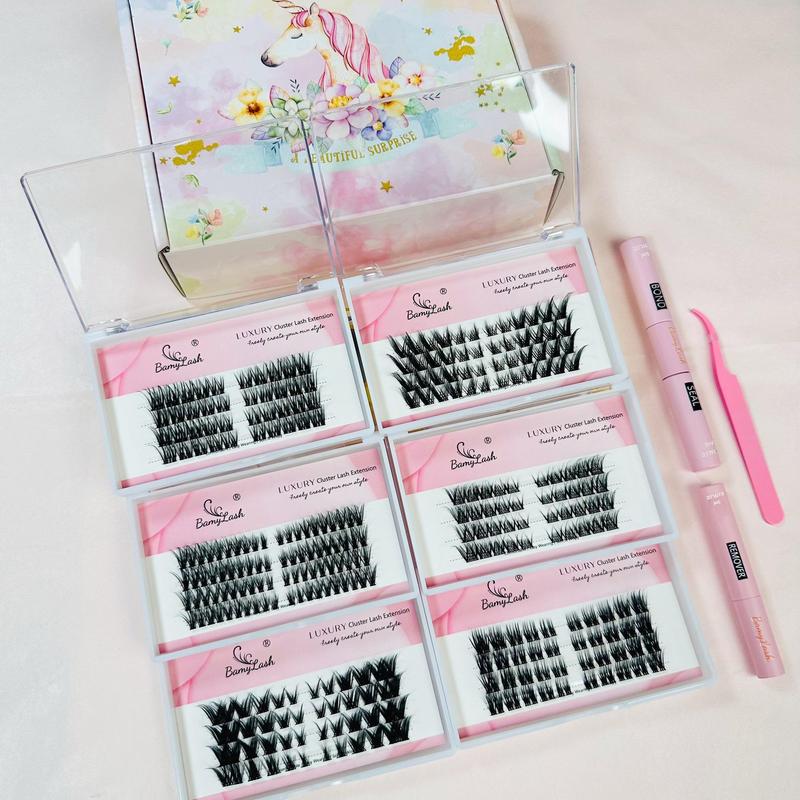 Cat Eye Cluster False Eyelashes with Bond and Seal & Remover & Tweezers, 1 Set Natural Look Cluster Lashes, Self Grafting Eyelash Extensions for Women & Girls, Christmas Gift