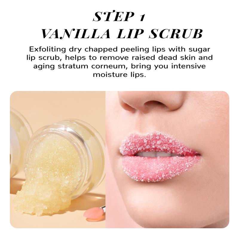 ANAiRUi Vanilla+Collagen Lip Care Kit - Lip Sleeping Mask & Lip Scrub, 12h Overnight Moisturizing Lip Balm for Dry, Chapped Lip Skincare Lipcare Set