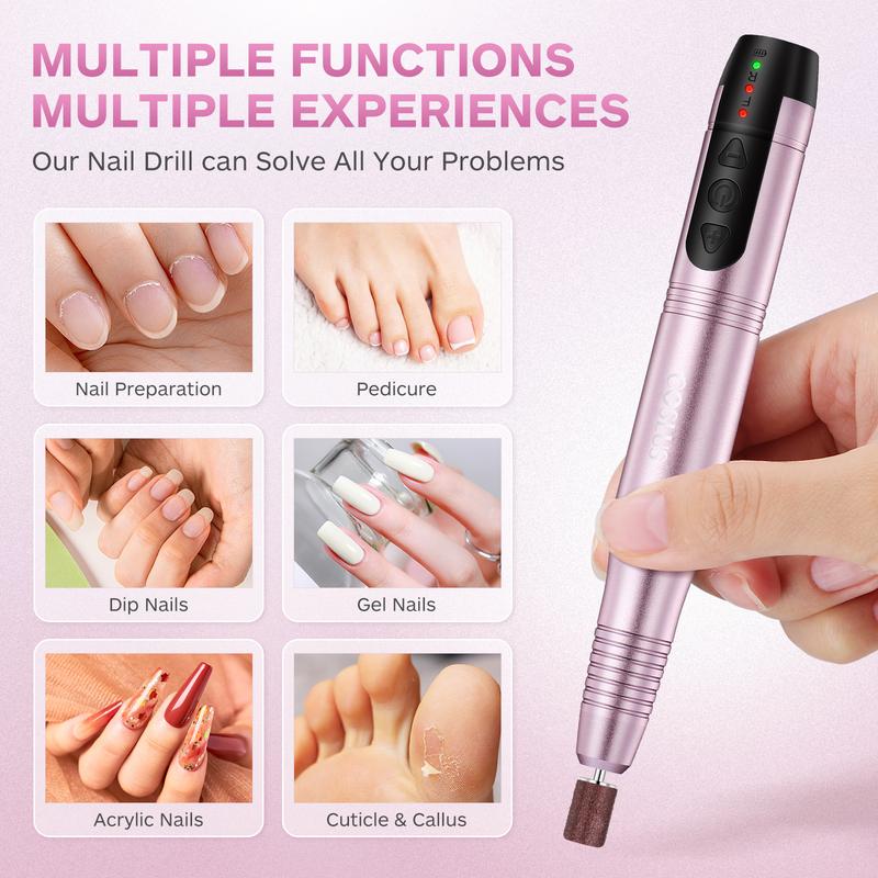 COSLUS Cordless Nail Drill Electric File: Professional for Acrylic Gel Dip Powder Nails Portable Nail Drill Machine Kit for Manicure Pedicure Nail Set, 6 Hours Battery Life, Low Heat & Vibration. For Hand and Toe Nails.