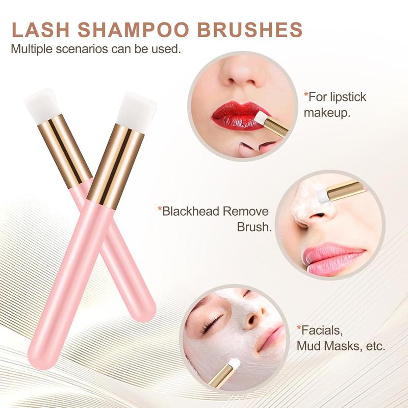 Lash Fan Makeup Brush for Eyelash Extention Mini Lash Fan with Lash Shampoo Brushes,Type C Air Conditioning Eyelash Fan Facial Cleaning Brush and Plastic Wash Bottle (Pink)