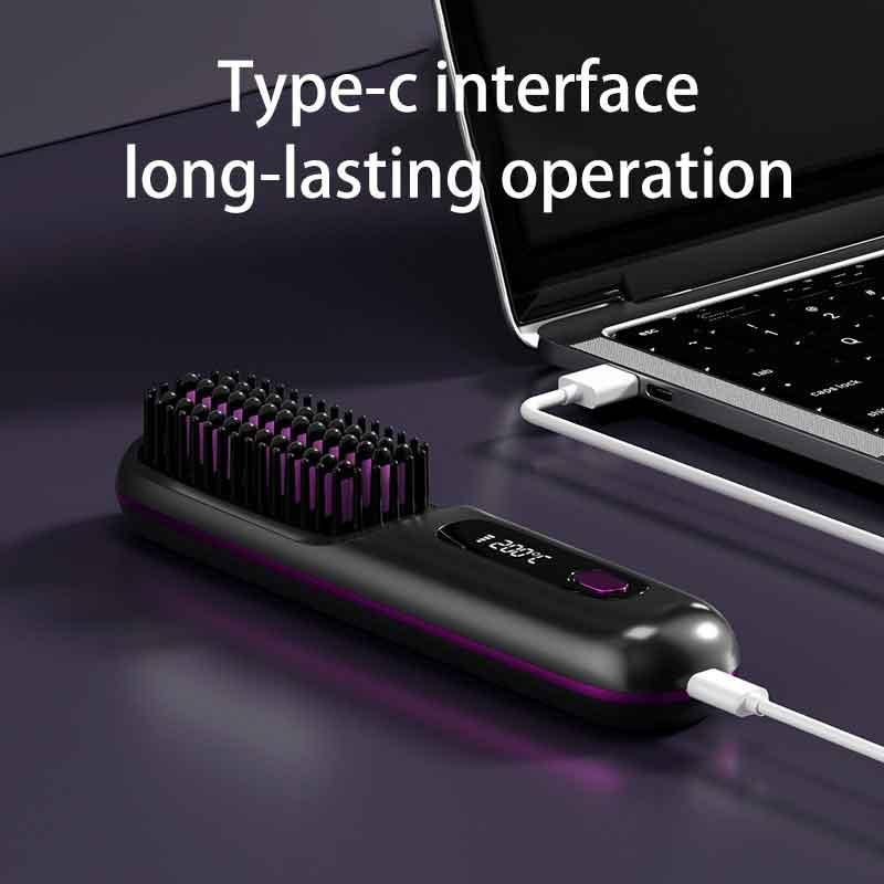 S7 Cordless Hair Straightener Brush, Portable Negative Ion Hot Comb  Long Battery Life with USB Rechargeable Feature Fast Heating 3 Temp Settings Anti-Scald, 20Mins Auto-Off, for Travel Adjustable Temperature