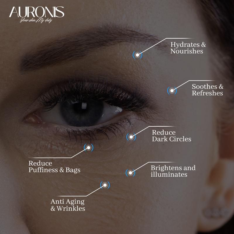 AURONIS | Caffeine Eye Cream +Reuseable Eye Patches for Dark Circes, Puffiness & Under-Eye Wrinkles with Hyaluronic Acid Skin Care Comfort reduces wrinkle