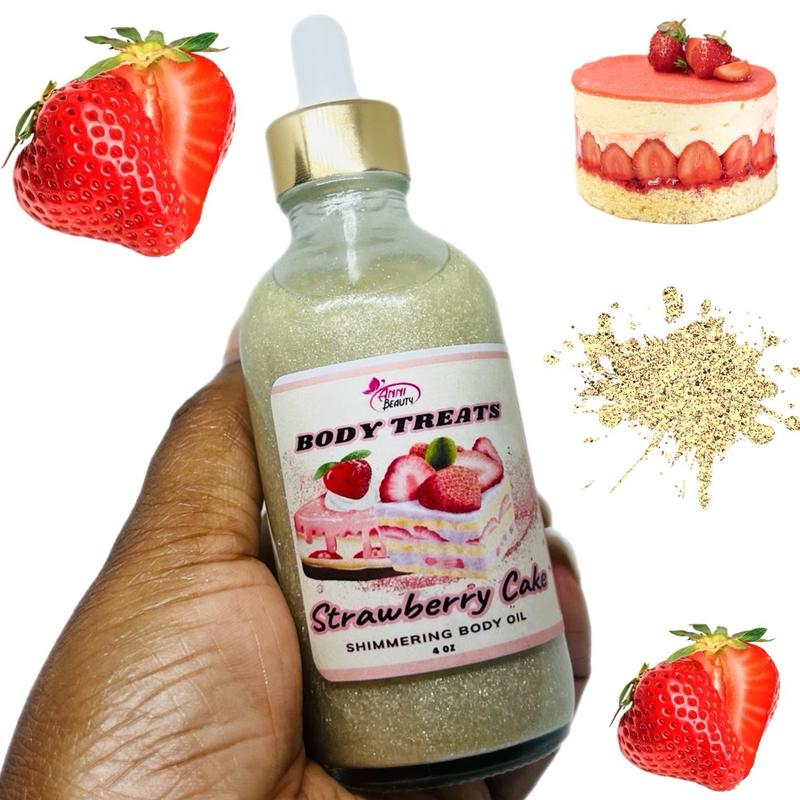 Shimmering Strawberry Cake  Moisturizing Body Glow Oil Body Oil - Holiday Gift vgo skincare