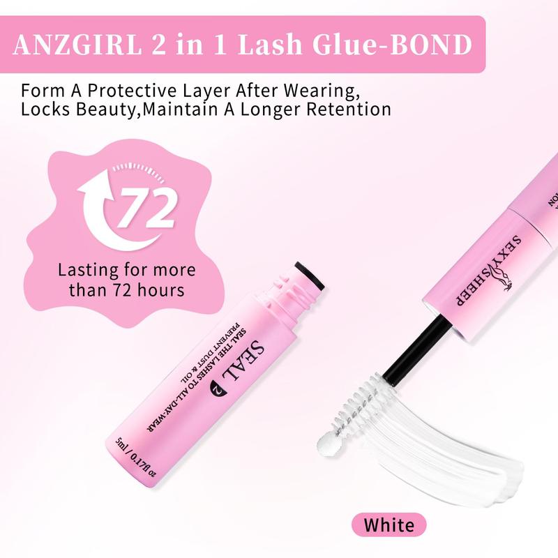 2 in 1 Lash Bond & Seal, 1 2 3 Counts Long Lasting Eyelash Glue, Waterproof Eyelash Extensions Glue, Professional Eye Makeup Tool for Women