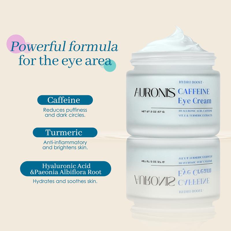 AURONIS | Caffeine Eye Cream +Reuseable Eye Patches for Dark Circes, Puffiness & Under-Eye Wrinkles with Hyaluronic Acid Skin Care Comfort reduces wrinkle