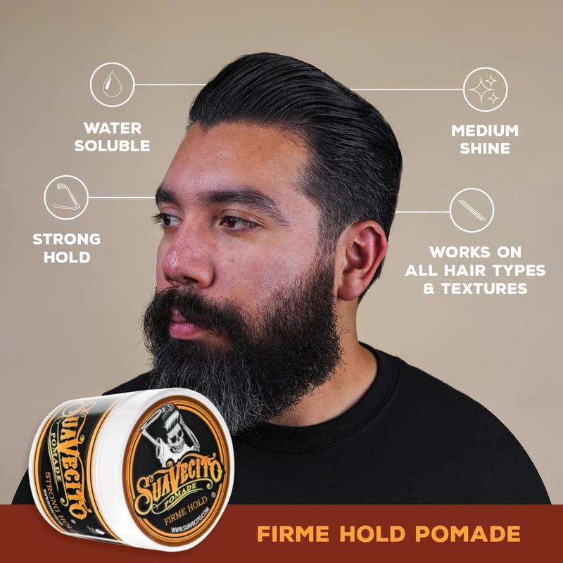 Suavecito Pomade Firme (Strong) Hold 4 oz, 1 Pack - Pomade For Men - Medium Shine Water Based Wax Like Flake Free Hair Gel - Easy To Wash Out -