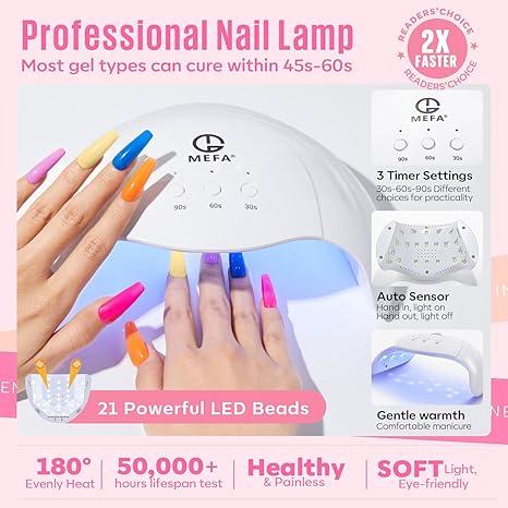 MEFA 56 Pcs Gel Nail Polish Kit with U V Light 48W Nail Dryer, 32 Colors Nude Pink Gray Gel Nail Polish Set with Base and Matte Glossy Top Coat Nail Art Decorations Manicure Tools DIY Salon Home Gifts