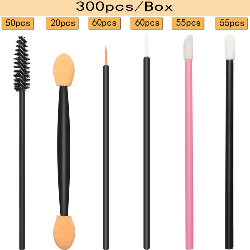 300pcs Disposable Makeup Tool Kit,Brow brush Mascara brush Lip Applicators Eyeshadow applicators Eye liner brush,Makeup Disposable Accessories With Organizer Box