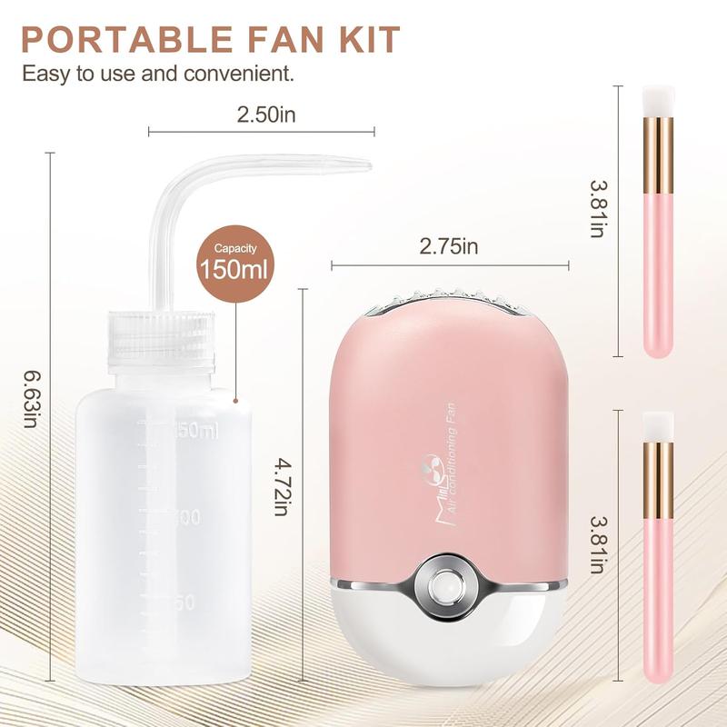 Lash Fan Makeup Brush for Eyelash Extention Mini Lash Fan with Lash Shampoo Brushes,Type C Air Conditioning Eyelash Fan Facial Cleaning Brush and Plastic Wash Bottle (Pink)