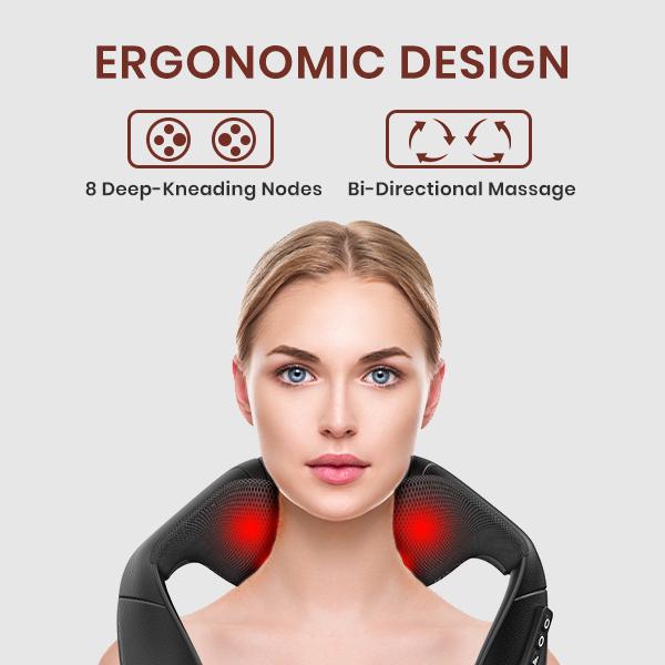 Shiatsu Neck and Back Massager with Soothing Heat, Electric Shoulder Massage 8 Nodes Deep Tissue 3D Kneading Massages for Pain Relief, Best Christmas Gifts for Man, Woman, Friends, Parents.