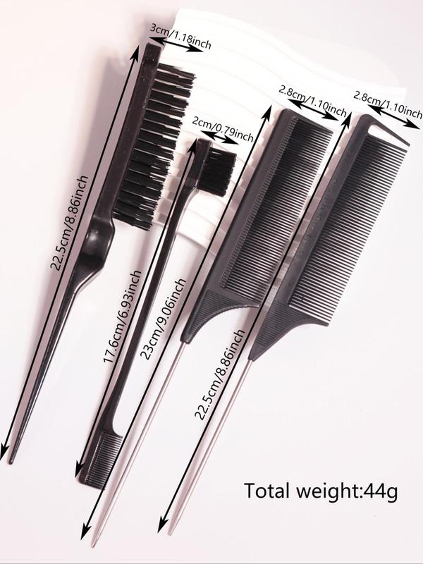 Hair Styling Comb Set (4pcs), Teasing Hair Brush, Rat Tail Comb, Double Sided Edge & Back Brushing, Combing, Slicking Hair for Women's Baby Hair