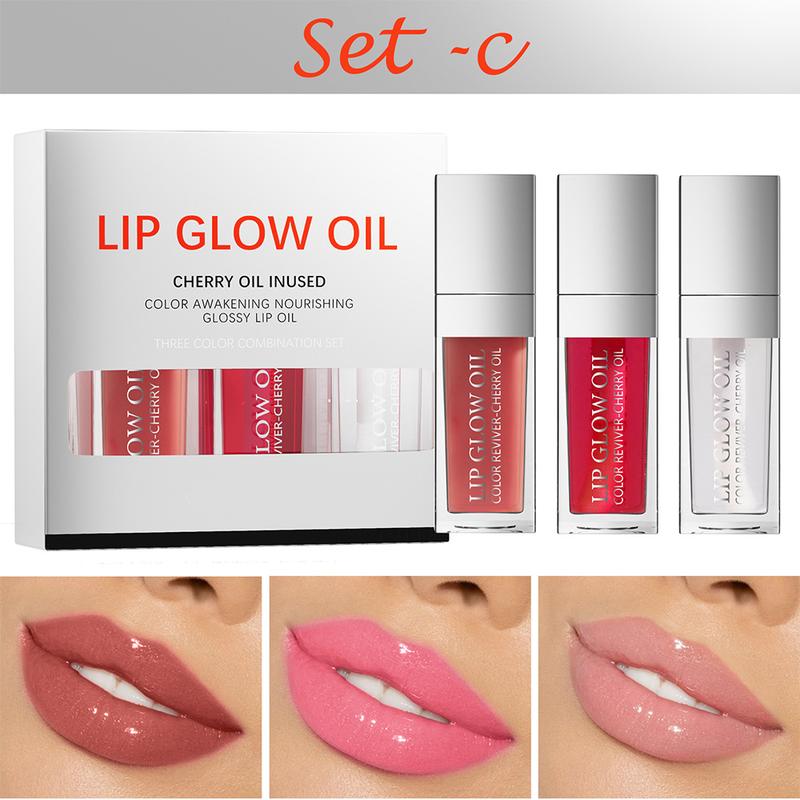 3PCS Lip Gloss,Set-C Hydrating Plumping Lip Oil For Lipstick Lipgloss Tinted Lips Glow(8ml)