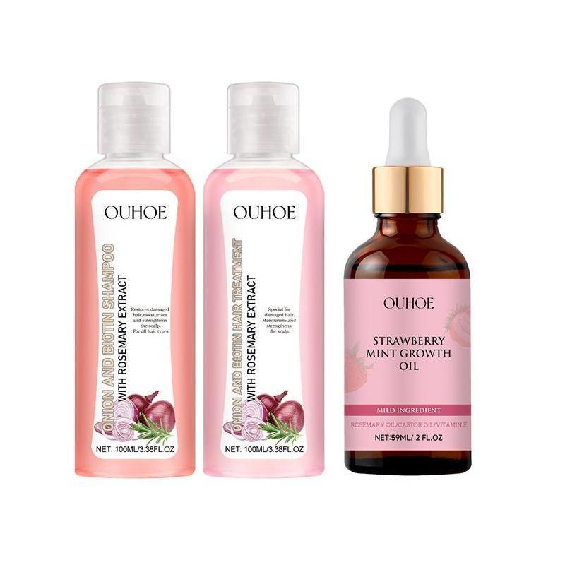 Onion & Rosemary Hair Care Set, 3 Counts set Hair Shampoo & Conditioner & Hair Oil, Hair Care & Styling Product for Men & Women, Christmas Gift