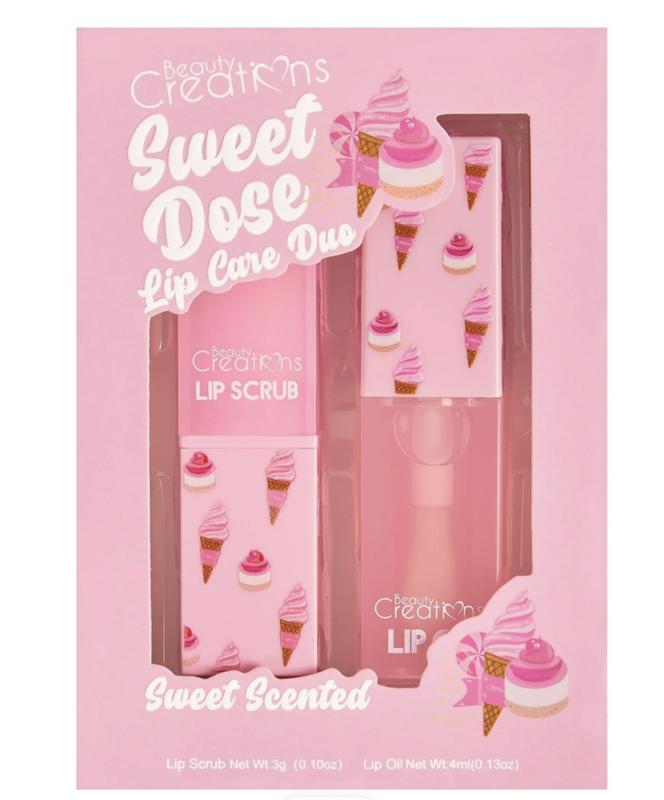 Sweet Dose Lip Care Duo- Lip Scrub and Lip Oil Duo- Stocking Stuffer, Gift Set- 4 Scents