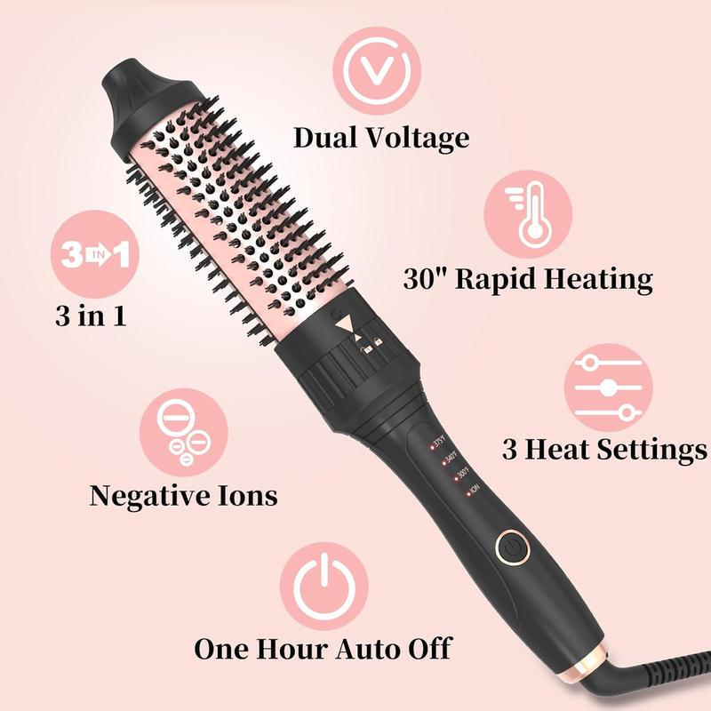 3 in 1 Thermal Brush Set Heated Round Brush, Create Loose Volume Curls With Digital Display 3 Heat Settings Ceramic Tourmaline Ionic Hair Curling Wand Dual  1.25Inch & 1.5Inch & 1.77Inch