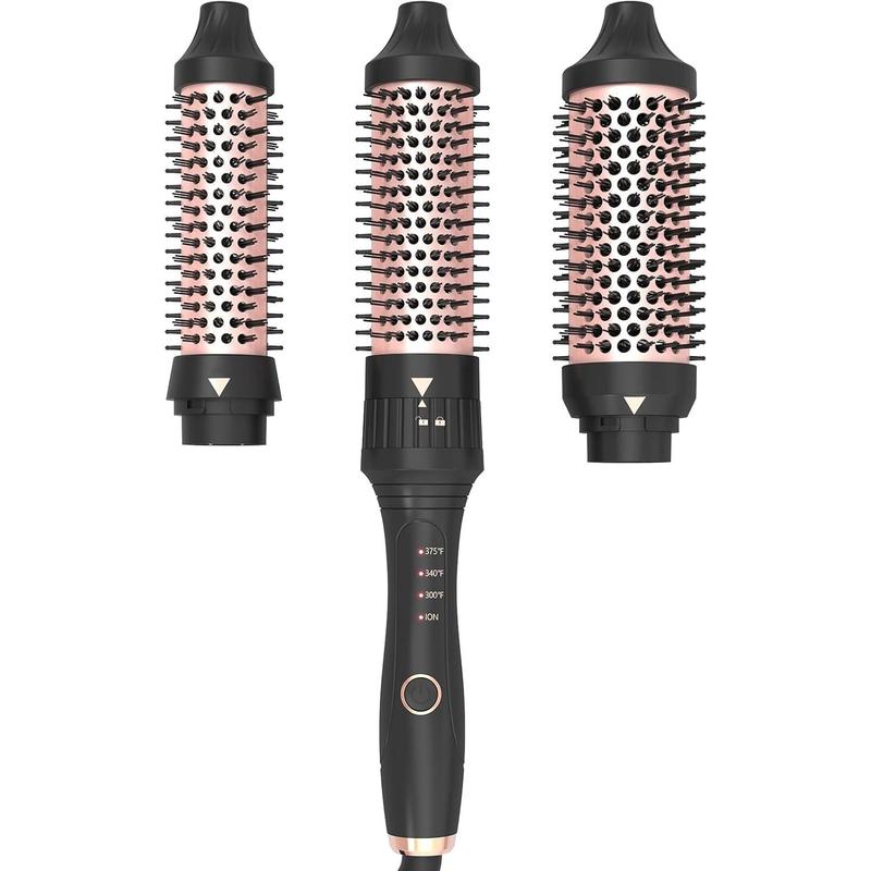 3 in 1 Thermal Brush Set Heated Round Brush, Create Loose Volume Curls With Digital Display 3 Heat Settings Ceramic Tourmaline Ionic Hair Curling Wand Dual  1.25Inch & 1.5Inch & 1.77Inch