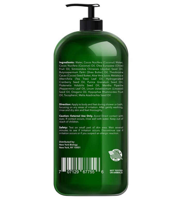 New York Biology Tea Tree Body Wash for Men and Women - Moisturizing Body Wash Helps Soothe Itchy Skin, Jock Itch, Athletes Foot, Nail Fungus, Eczema, Body Odor and Ringworm - 16.9 Fl Oz