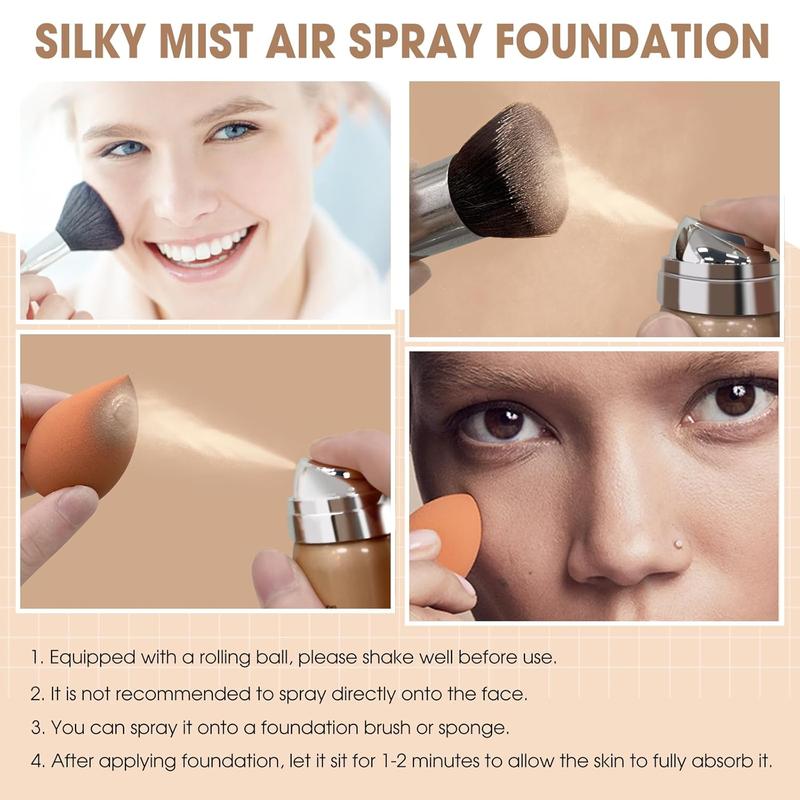 AirBrush Foundation Spray, Silky Mist Foundation Spray Makeup Set with Brush, Full Coverage Foundation for Smooth Radiant Finish, Formula Breathable Lightweight Hydrating | #02 Nude