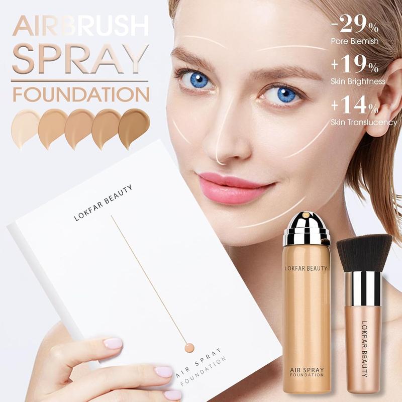 AirBrush Foundation Spray, Silky Mist Foundation Spray Makeup Set with Brush, Full Coverage Foundation for Smooth Radiant Finish, Formula Breathable Lightweight Hydrating | #02 Nude