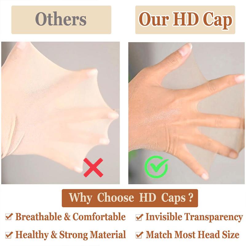 1 Bag 2 Counts Invisible and Breathable HD Wig Cap for Human Hair Synthetic Wig Installations Easy to Wear