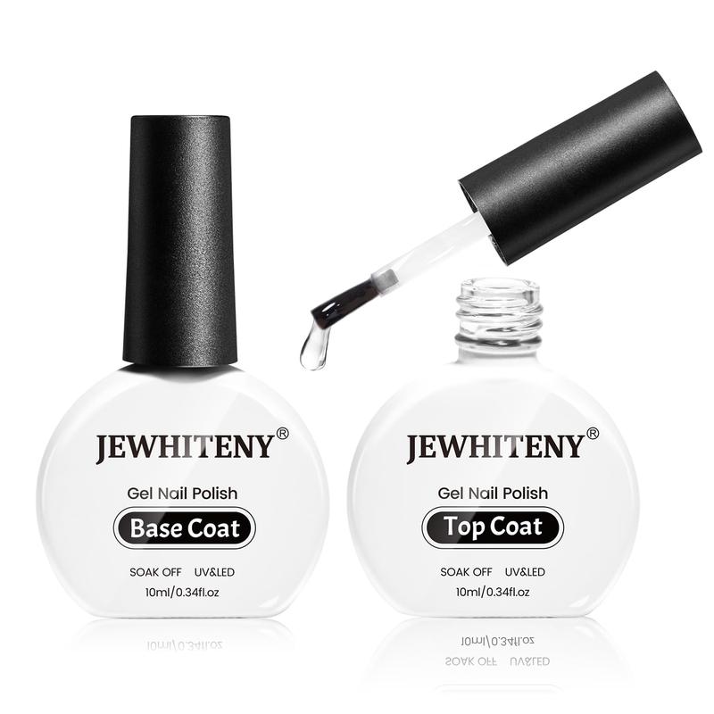 JEWHITENY 2 Bottles 10ML Gel Top Coat and Base Coat Set Gel Polish No Wipe Quick Drying Long Lasting Glossy Shine Effect DIY Nail Art Design