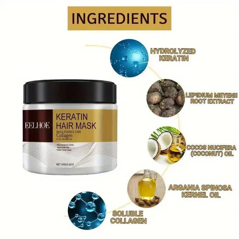 Keratin Hair Mask & Hair Care Essential Oil, 2 Counts set Moisturizing and Nourishing Hair Mask for Dry and Damaged Hair, Suitable for Men and Women, Christmas Gift