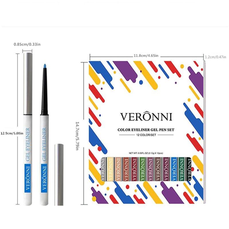 Colorful Eyeliner Gel Pen Set (12pcs set), Long Lasting Eyeliner Pencil, High Pigmented Eye Makeup Tool for Women & Girls